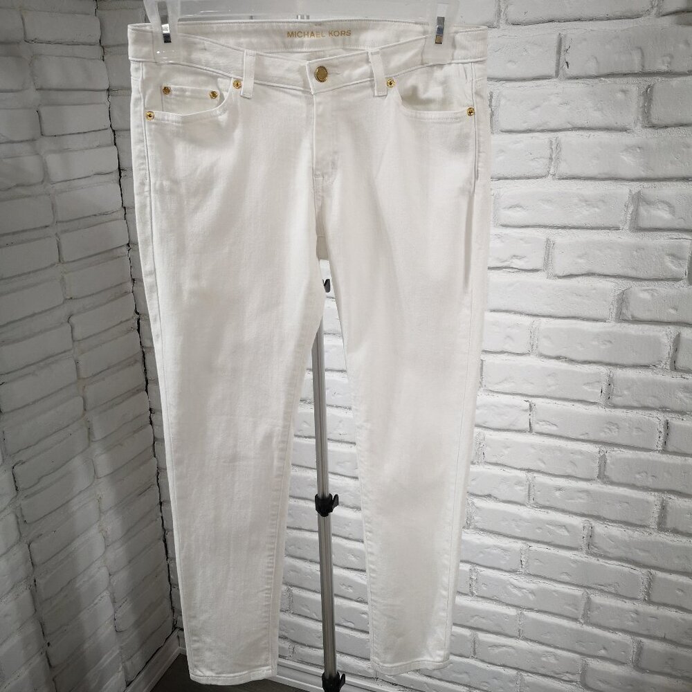 Michael Kors Ladies Cropped Skinny Size 8 Petite White Jeans